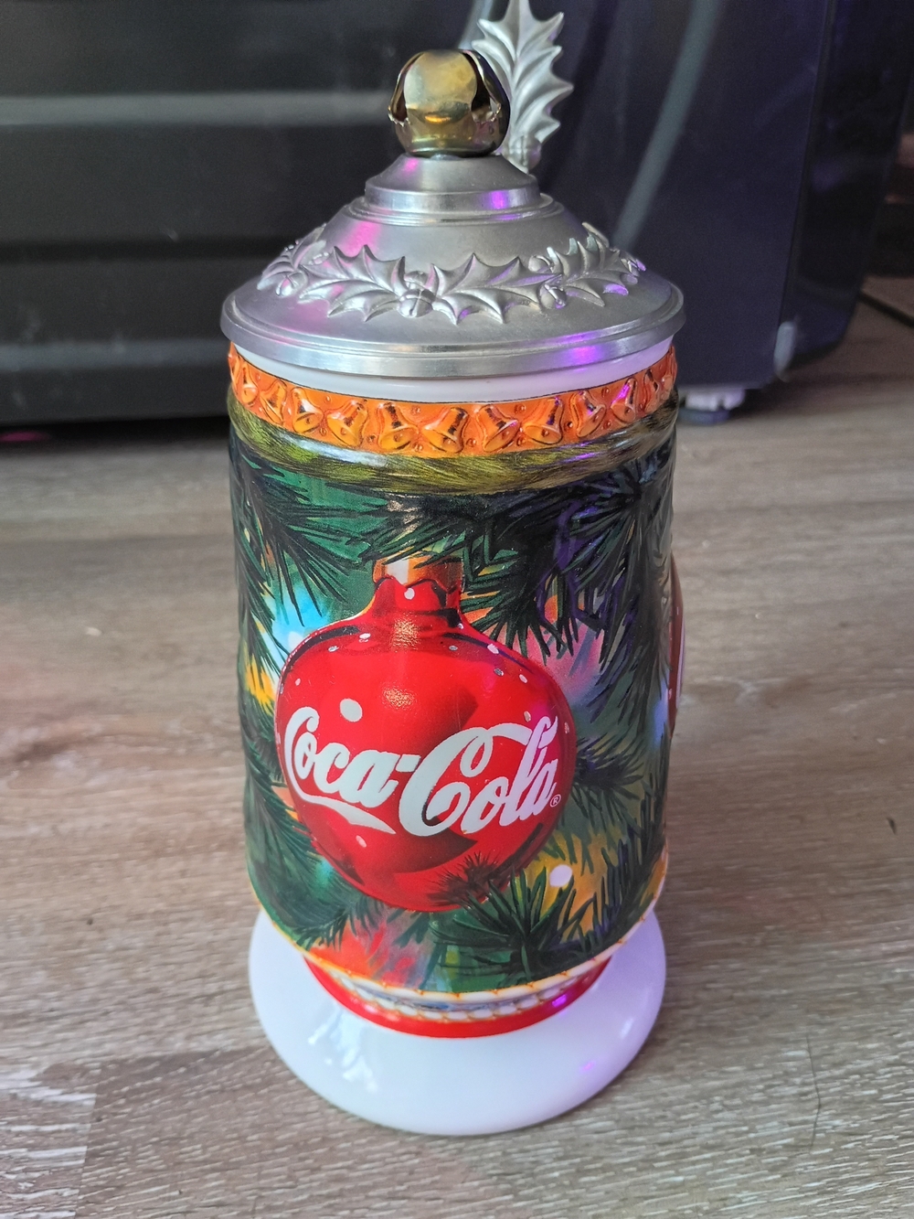 Coca Cola Red Holiday Stein with Decorative Pewter Lid
